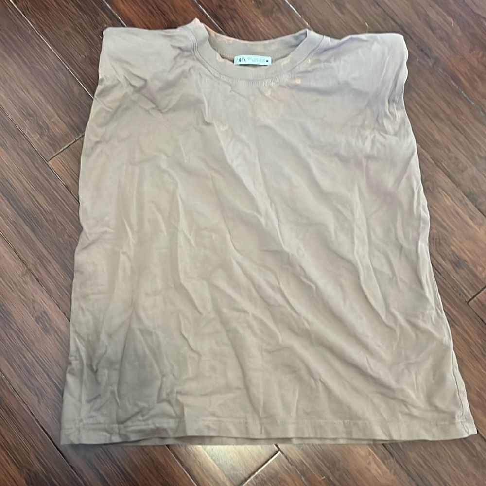 Zara Brown Top - Shoulder Pads - Bleached Top LIKE NEW Top - Size Small